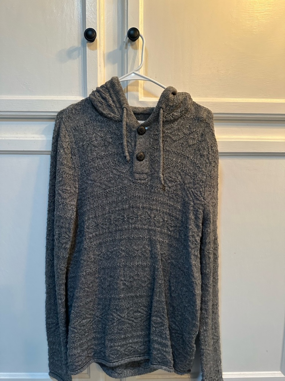 Abercrombie & Fitch Gray Crewneck Hooded Knit Sweater with Buttons Mens S